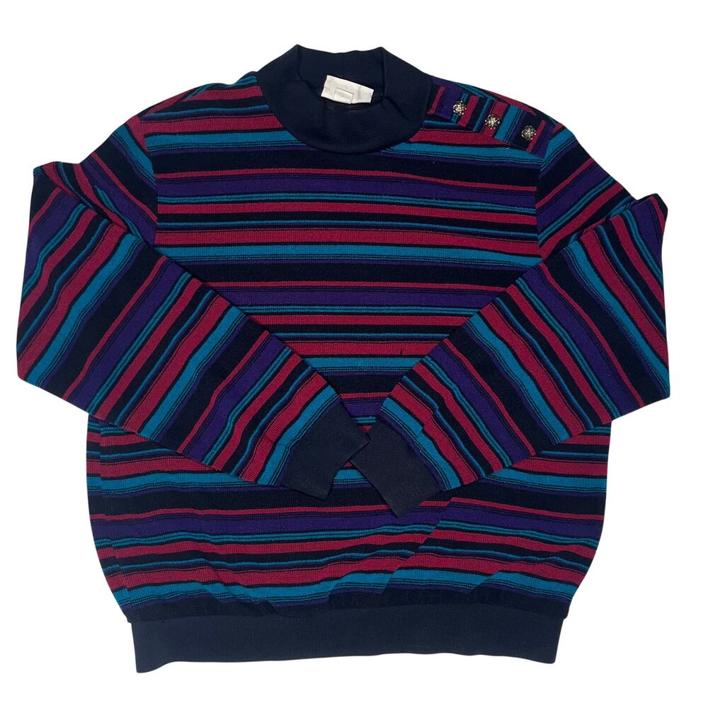 VTG Alfred Dunner Sweater Womens Medium Multicolor Striped Mock Neck USA 1990s
